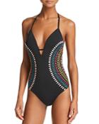 Laundry By Shelli Segal Embroidered Scoop Back One Piece Swimsuit