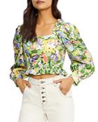 Ted Baker Floral Silk Puff Sleeve Square Neck Crop Top