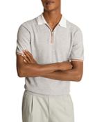 Reiss Half Zip Varsity Stripe Rib Knit Polo