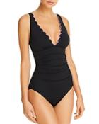 Kate Spade New York Contrast Scalloped Plunge One Piece Swimsuit