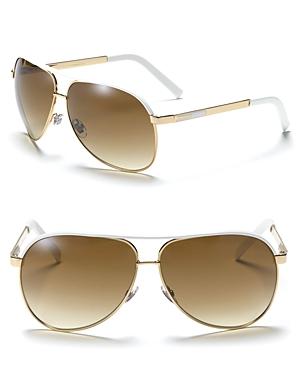 Gucci Aviator Gold/white Sunglasses With Top Bar