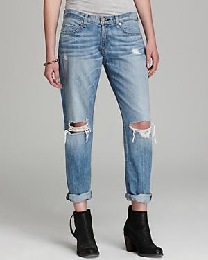 Rag & Bone/jean Jeans - Boyfriend Jean With Holes In Moss