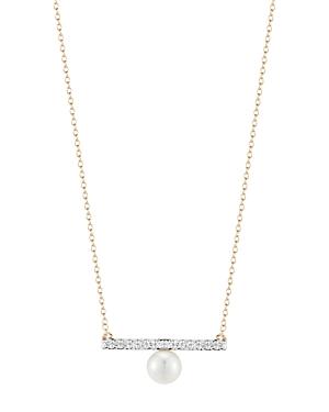 Mateo 14k Yellow Gold Diamond & Cultured Freshwater Pearl Bar Pendant Necklace, 16