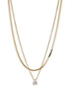 Nadri Golden Cubic Zirconia Layered Pendant Necklace In 18k Gold Plated, 15-17