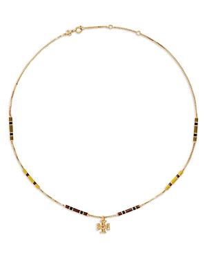 Tory Burch Kira Colored Bar Logo Pendant Necklace, 16.14-18.21