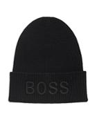 Boss Hugo Boss Afox Cotton Blend Logo Embroidered Ribbed Knit Beanie