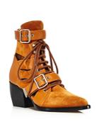 Chloe Women's Rylee Suede & Leather Open-toe Lace Up Booties