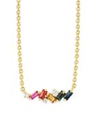 Suzanne Kalan 18k Yellow Gold Rainbow Sapphire & Diamond Mixed Mini Bar Necklace, 18l