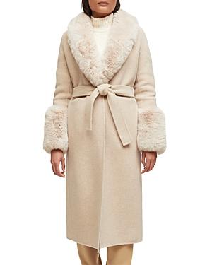 Maje Galaxyre Faux Fur Trim Long Coat