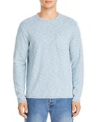 Vince Cotton Blend Sun Faded Double Knit Stripe Long Sleeve Pocket Tee