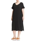 Eileen Fisher Plus Silk V-neck Midi Dress