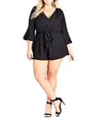 City Chic Plus Tie-front Layered-look Romper