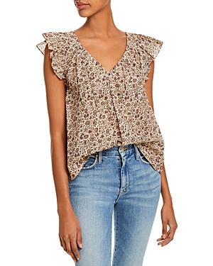Rebecca Taylor Claudine Floral Print Flutter Sleeve Top