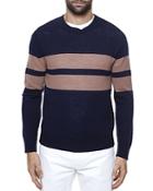 Eleventy Block Stripe Wool Crewneck Sweater