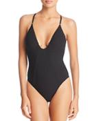 Lucky Brand Shoreline Chic Plunge One Piece Swimsuit