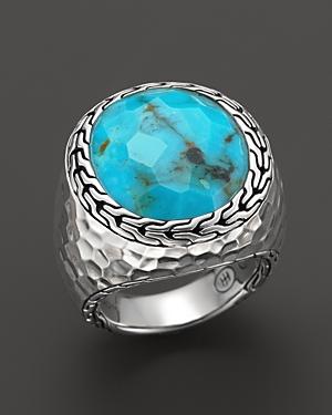 John Hardy Women's Batu Palu Silver Large Oval Ring With Turquoise