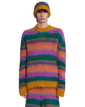 Marni Striped Crewneck Fuzzy Sweater