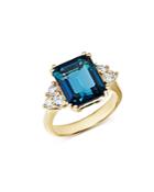 Bloomingdale's Emerald-cut London Blue Topaz & Diamond Statement Ring In 14k White Gold - 100% Exclusive