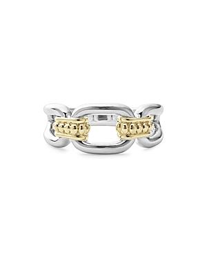 Lagos 18k Yellow & Sterling Silver Signature Caviar Link Ring