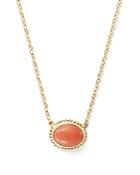 Coral Bezel Set Pendant Necklace In 14k Yellow Gold, 18