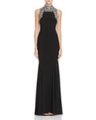 Avery G Embroidered Illusion Back Gown