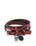 Alexander Mcqueen Graffiti Leather Double Wrap Skull Bracelet