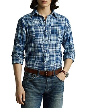 Polo Ralph Lauren Cotton Madras Indigo Dyed Plaid Patchwork Custom Fit Button Down Shirt