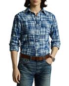 Polo Ralph Lauren Cotton Madras Indigo Dyed Plaid Patchwork Custom Fit Button Down Shirt