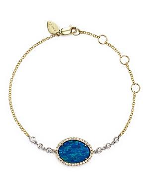 Meira T 14k Yellow Gold And White Gold Opal Bracelet With Diamonds