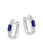 Bloomingdale's Blue Sapphire & Diamond Pave Huggie Hoop Earrings In 14k White Gold - 100% Exclusive