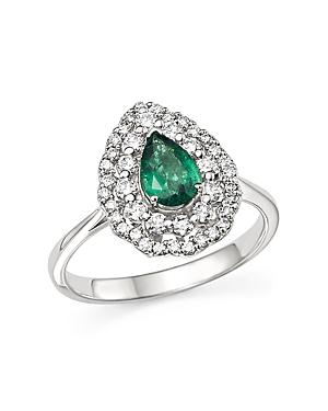 Diamond Halo And Pear Emerald Ring In 14k White Gold - 100% Exclusive