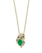 Emerald, White Diamond And Brown Diamond Panther Pendant Necklace In 14k Yellow Gold, 18 - 100% Exclusive