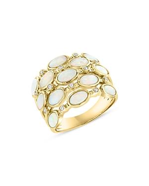 Bloomingdale's Opal & Diamond Multirow Statement Ring In 14k Yellow Gold - 100% Exclusive