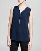 The Kooples Top - Sleeveless Silk And Jersey Zip Front