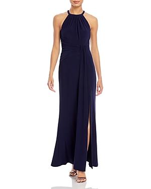 Eliza J Ruched Waist Halter Gown