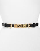 Moschino Women's Logo Double Buckle Chained Leather Belt
