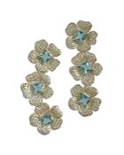 Nicola Bathie London Pave & Blue Square Cubic Zirconia Flower Statement Earrings In 14k Gold Plated