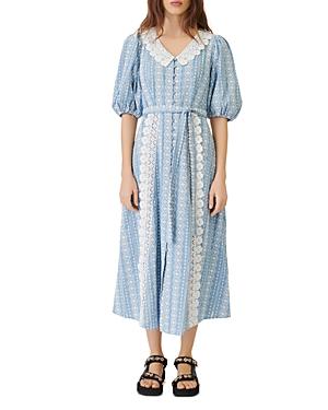 Maje Raviana Lace Trim Midi Dress