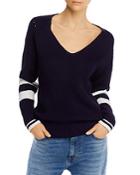 Aqua Striped-sleeve V-neck Sweater - 100% Exclusive