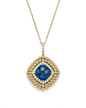 London Blue Topaz And Diamond Beaded Pendant Necklace In 14k Yellow Gold, 16 - 100% Exclusive