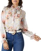 Bcbgmaxazria Floral Print Mock Neck Blouse