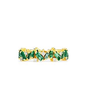 Suzanne Kalan 18k Yellow Gold Fireworks Emerald Baguette & Diamond Statement Ring