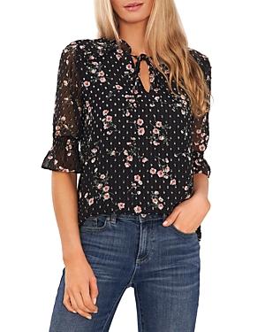 Cece Printed Tie Neck Ruffled Top
