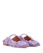 Malone Souliers Women's Maureen Pointed Toe Floral Applique Flat Mules