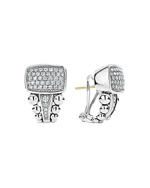Lagos Sterling Silver Caviar Spark Pave Diamond Omega Clip Earrings