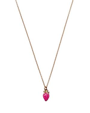 Moon & Meadow 14k Yellow Gold Enamel Strawberry Pendant Necklace, 15-16
