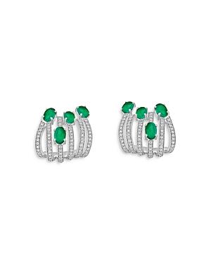 Hueb 18k White Gold Spectrum Emerald & Diamond Stud Earrings