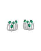 Hueb 18k White Gold Spectrum Emerald & Diamond Stud Earrings