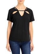 Kim & Cami Cutout Front Rib Knit Tee