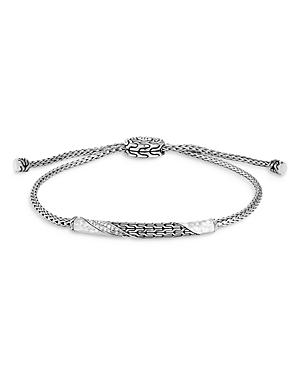 John Hardy Sterling Silver Classic Chain Diamond Pave Twisted Hammered Bolo Bracelet